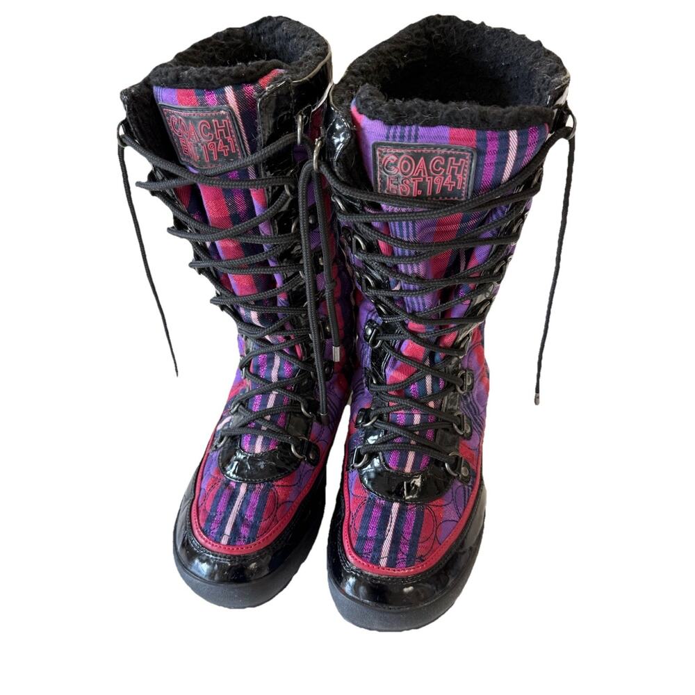 Y2K COACH Peggy Shearling Lined Plaid Quilted Snow Boots Size 7.5 - Picture 2 of 9